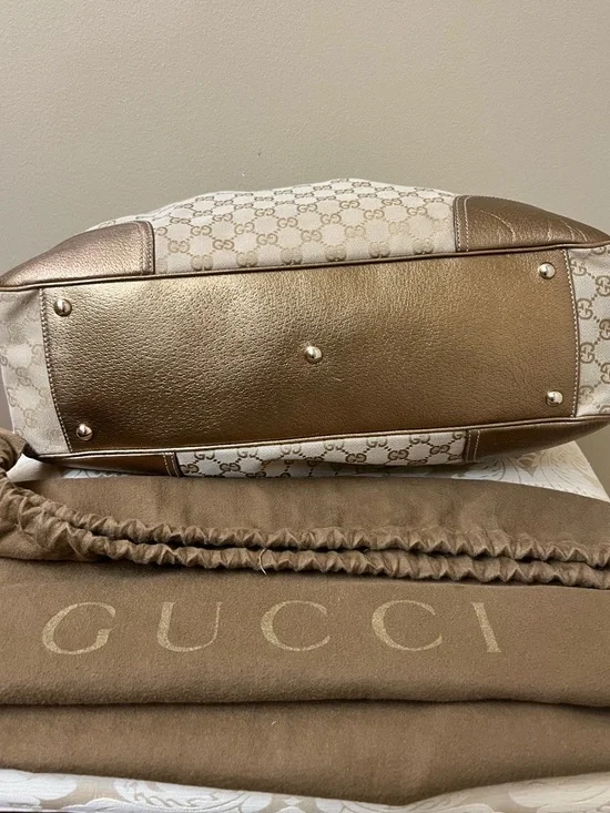 Gucci Beige and Brown GG Canvas Tote with Leather Trim - Picture 10 of 17